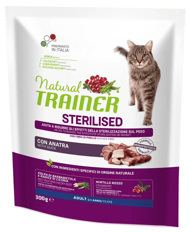 Natural Trainer Sterilised con Anatra 300g - Gatti Adulti Sterilizzati Natural Trainer Sterilised con Anatra 300g - Gatti Adulti Sterilizzati